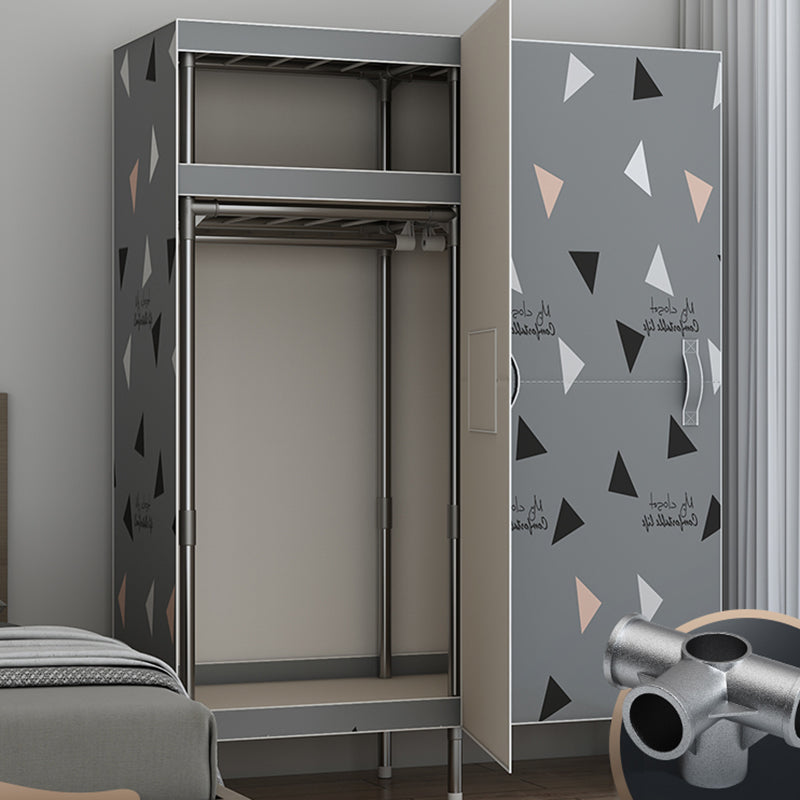 Contemporary Style Wardrobe Armoire Steel Frame Wardrobe Cabinet for Bedroom