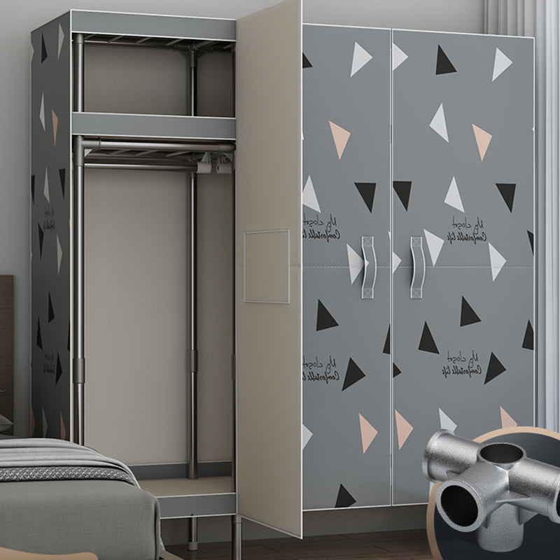 Contemporary Style Wardrobe Armoire Steel Frame Wardrobe Cabinet for Bedroom