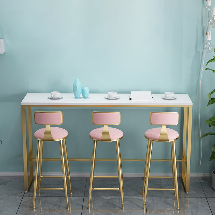 1/4 Pieces Glam Iron Bar Table Set Rectangle White Faux Marble Bistro Set with Footrest