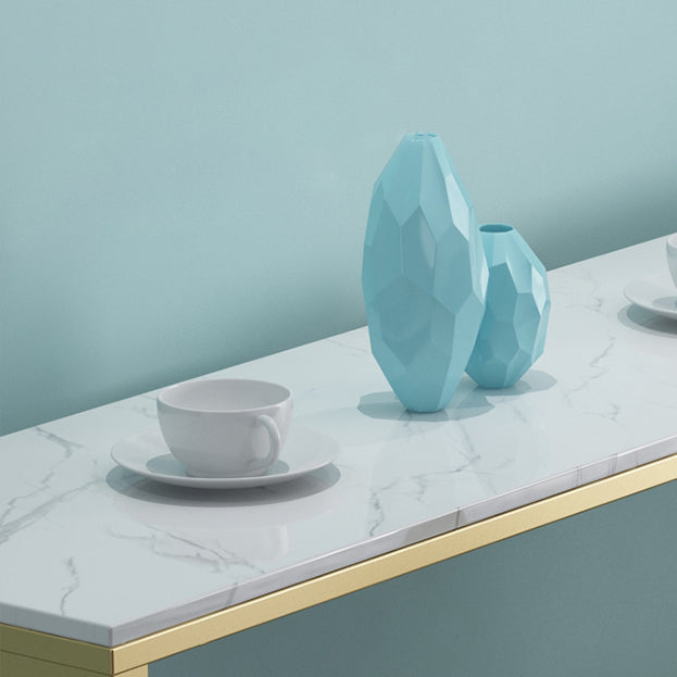 1/4 Pieces Glam Iron Bar Table Set Rectangle White Faux Marble Bistro Set with Footrest