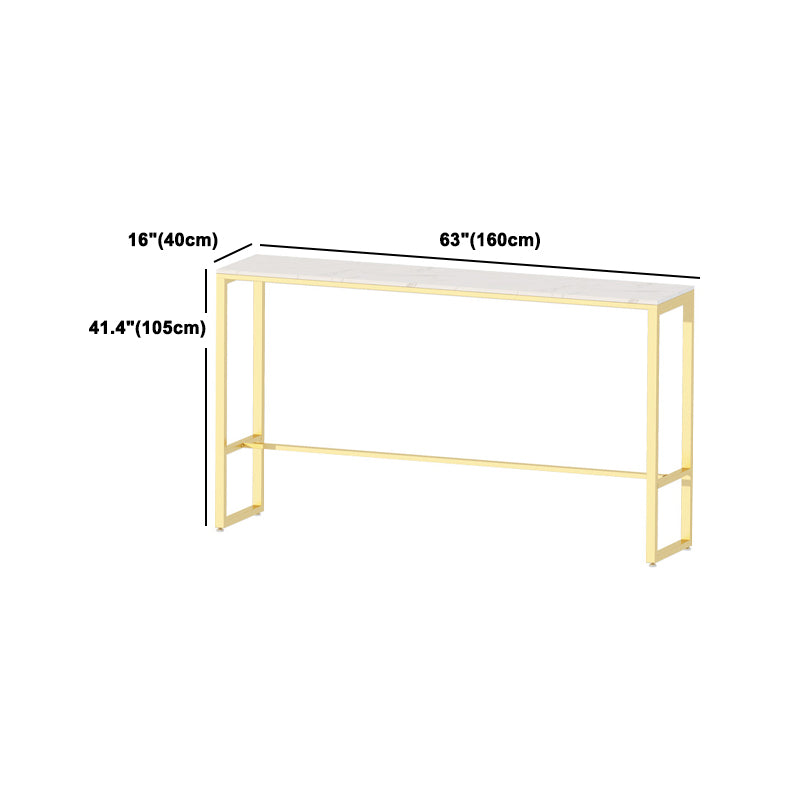 1/4 Pieces Glam Iron Bar Table Set Rectangle White Faux Marble Bistro Set with Footrest