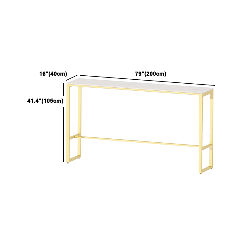 1/4 Pieces Glam Iron Bar Table Set Rectangle White Faux Marble Bistro Set with Footrest