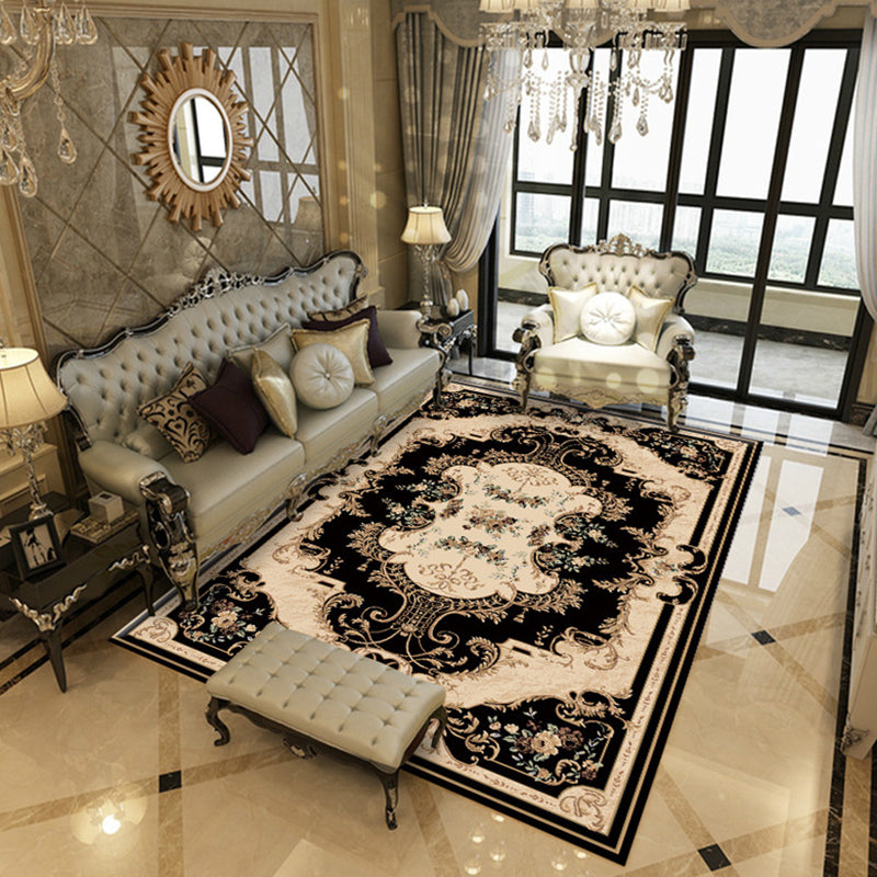 Antique Medallion Print Carpet Polyester Area Rug Pet Friendly Indoor Rug for Living Room