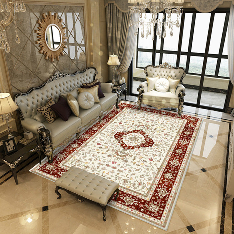 Antique Medallion Print Carpet Polyester Area Rug Pet Friendly Indoor Rug for Living Room