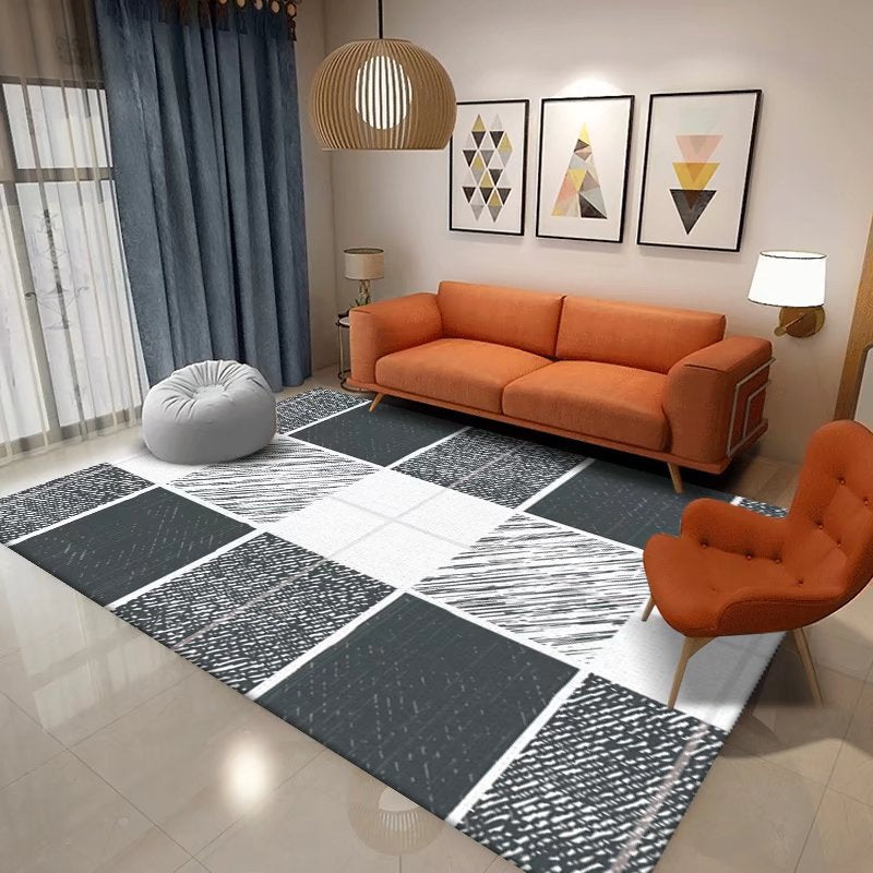 Dark Gray Modern Rug Polyester Graphic Rug Non-Slip Backing Rug for Sitting Room