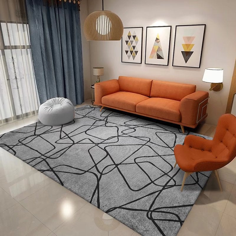 Dark Gray Modern Rug Polyester Graphic Rug Non-Slip Backing Rug for Sitting Room