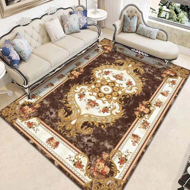 Mid-Century Area Rug Medallion Print Carpet Polyester Area Rug with Non-Slip Backing