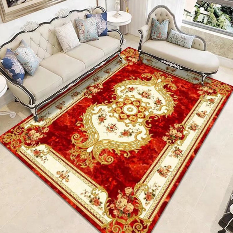 Mid-Century Area Rug Medallion Print Carpet Polyester Area Rug with Non-Slip Backing