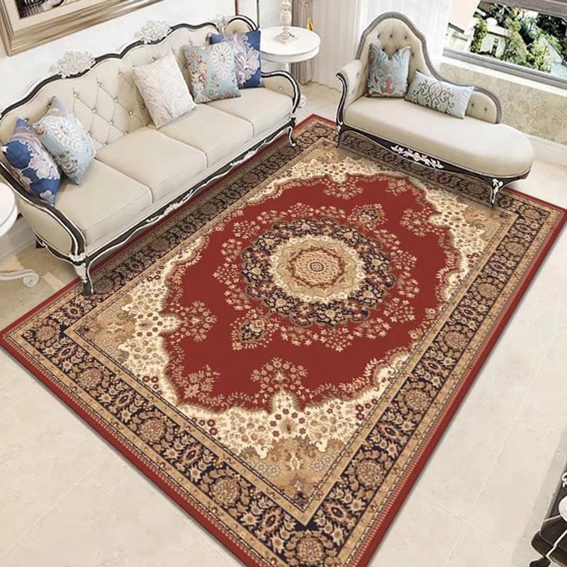 Mid-Century Area Rug Medallion Print Carpet Polyester Area Rug with Non-Slip Backing