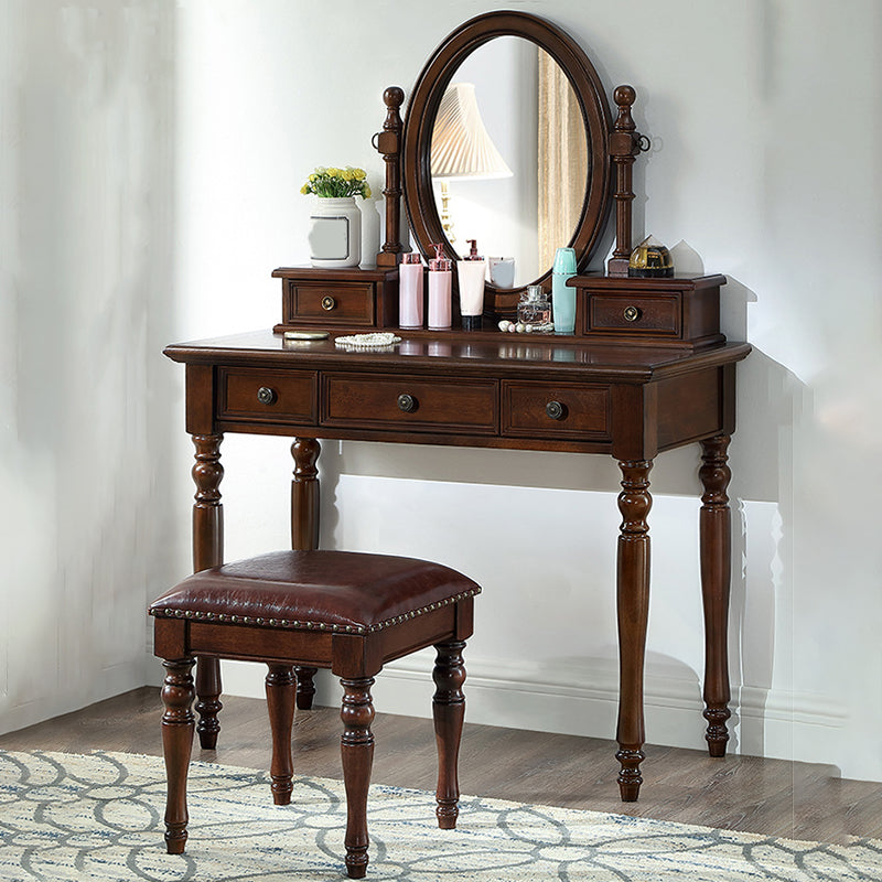 55.1"height Brown/ White Wood Makeup Vanity with Drawers and Mirror