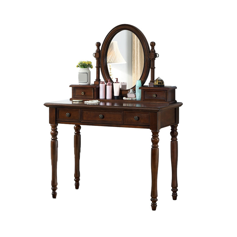 55.1"height Brown/ White Wood Makeup Vanity with Drawers and Mirror