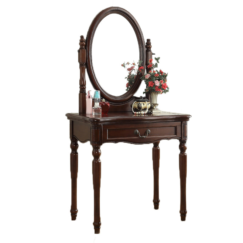 55.1"height Brown/ White Wood Makeup Vanity with Drawers and Mirror