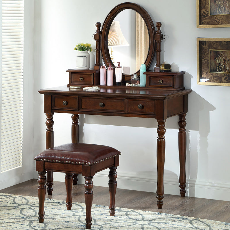 55.1"height Brown/ White Wood Makeup Vanity with Drawers and Mirror