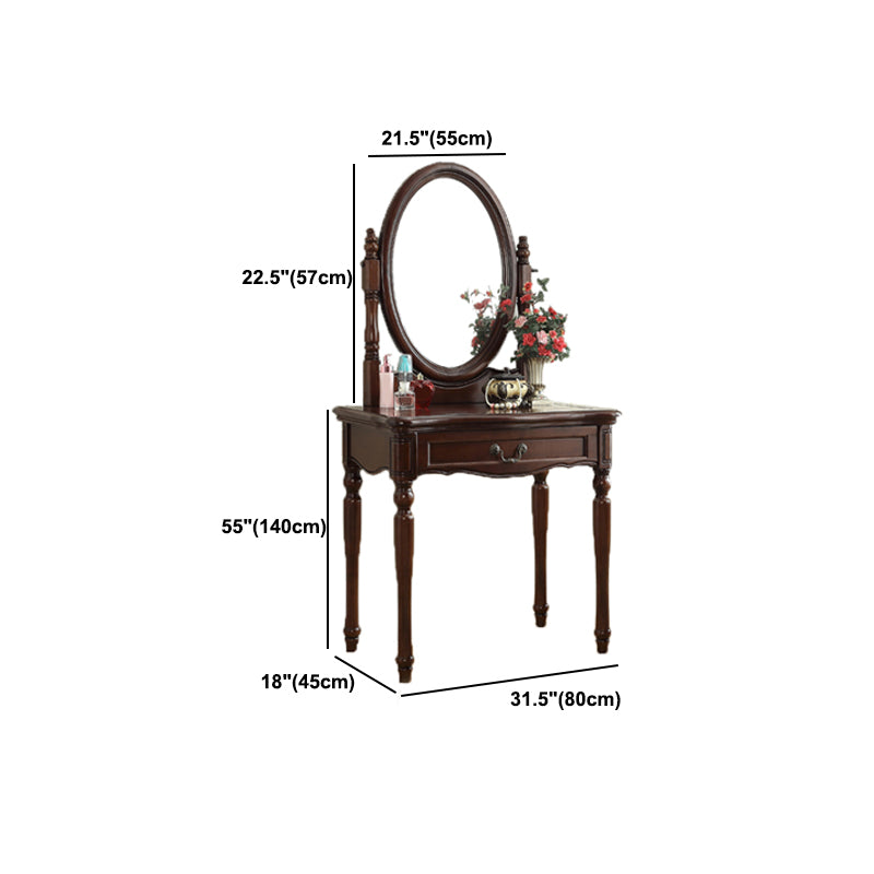 55.1"height Brown/ White Wood Makeup Vanity with Drawers and Mirror