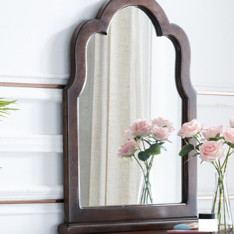 29.5" Height Brown/ White Wood Makeup Vanity with Drawer and Mirror