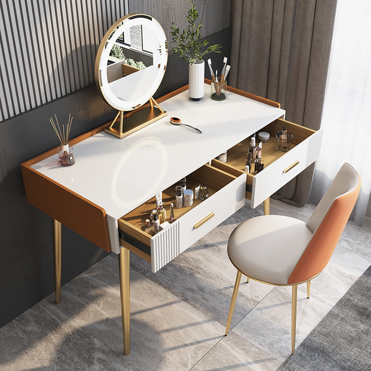 Glam Style 31.5" Height Wood/slate Table Top Makeup Vanity Set with Drawers