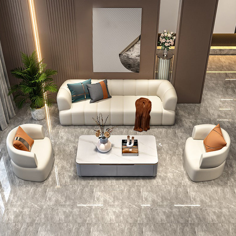 Faux Leather Recessed Arm Sofa Contemporary Standard Sofa for Living Room
