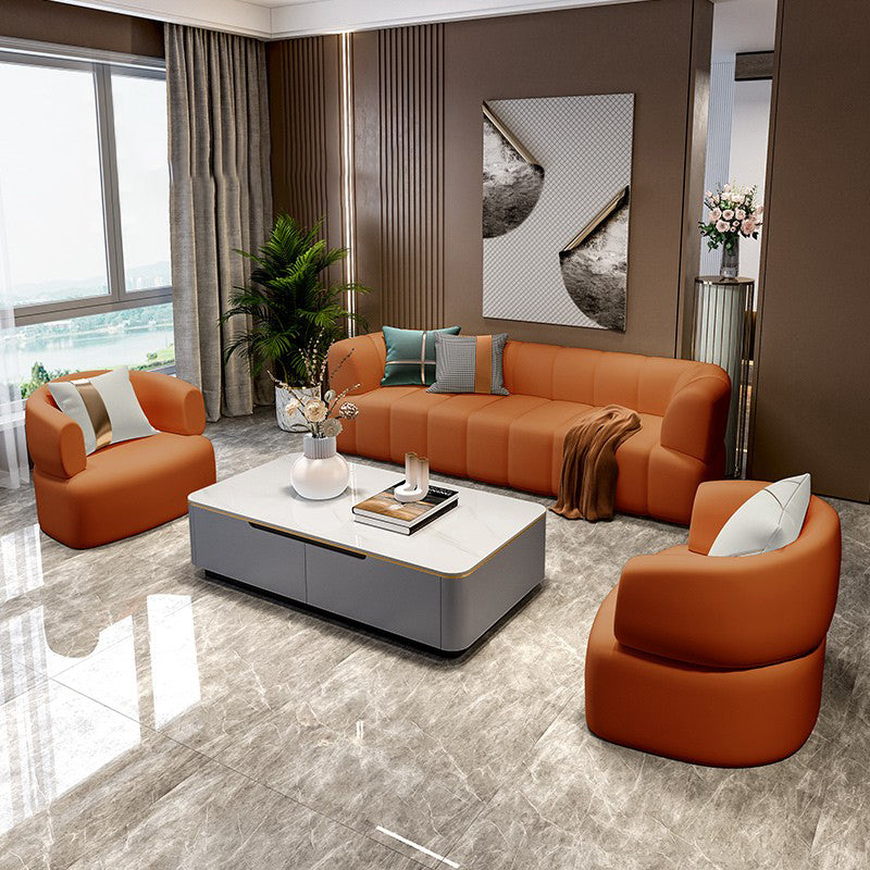 Faux Leather Recessed Arm Sofa Contemporary Standard Sofa for Living Room
