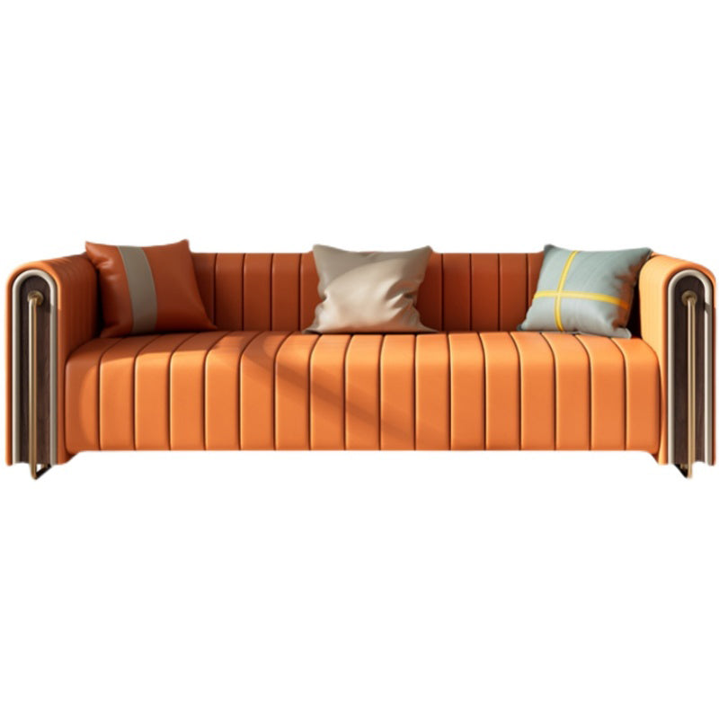 Contemporary 28.7" H Faux Leather Sewn Pillow Back Tuxedo Arm Sofa For Living Room