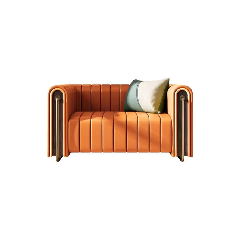 Contemporary 28.7" H Faux Leather Sewn Pillow Back Tuxedo Arm Sofa For Living Room