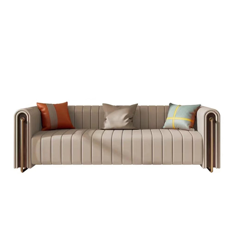 Contemporary 28.7" H Faux Leather Sewn Pillow Back Tuxedo Arm Sofa For Living Room
