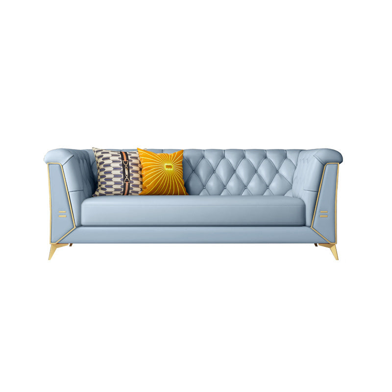 Contemporary 30.7" H Faux Leather Tufted Tuxedo Arm Sofa For Living Room