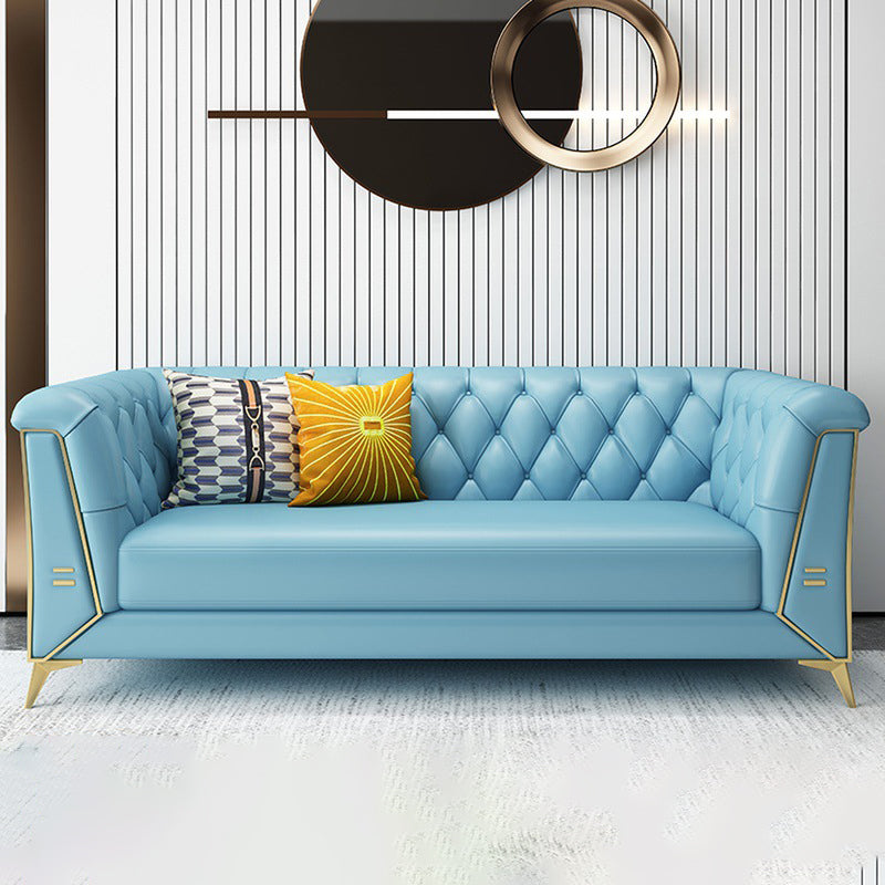 Contemporary 30.7" H Faux Leather Tufted Tuxedo Arm Sofa For Living Room