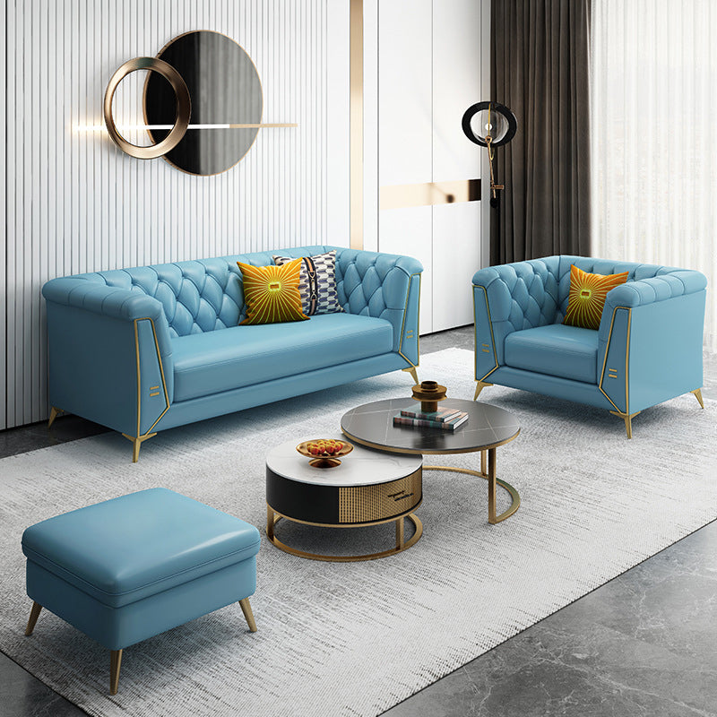 Contemporary 30.7" H Faux Leather Tufted Tuxedo Arm Sofa For Living Room