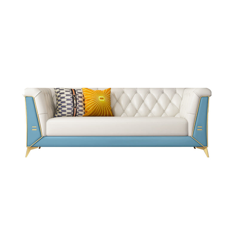 Contemporary 30.7" H Faux Leather Tufted Tuxedo Arm Sofa For Living Room