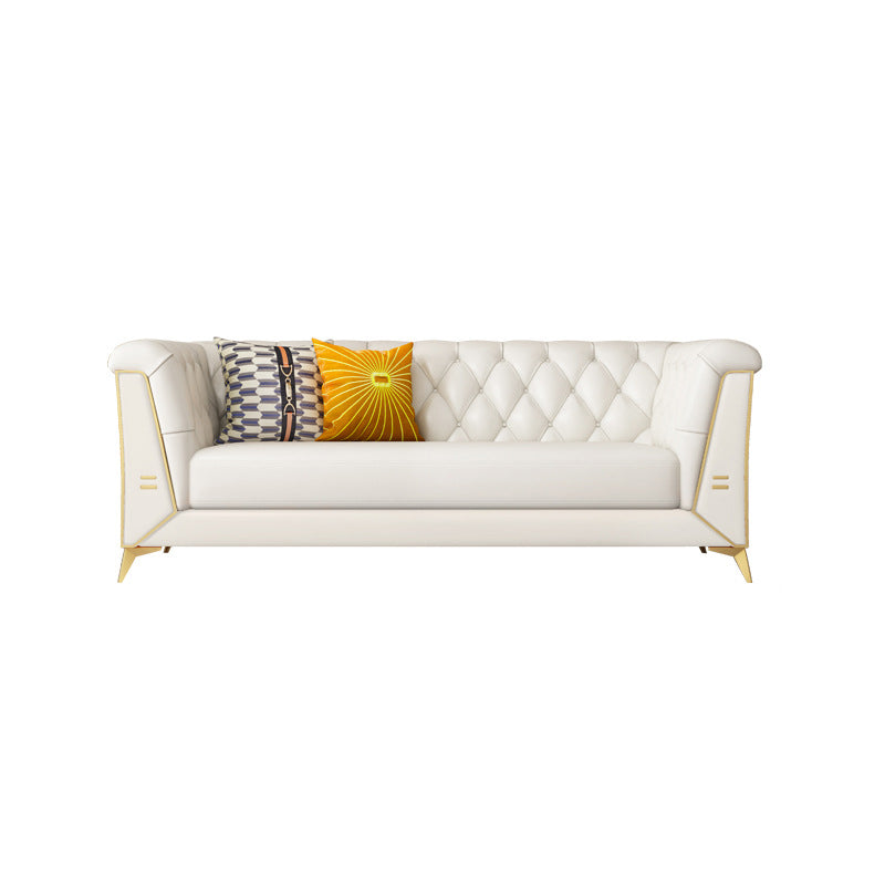 Contemporary 30.7" H Faux Leather Tufted Tuxedo Arm Sofa For Living Room