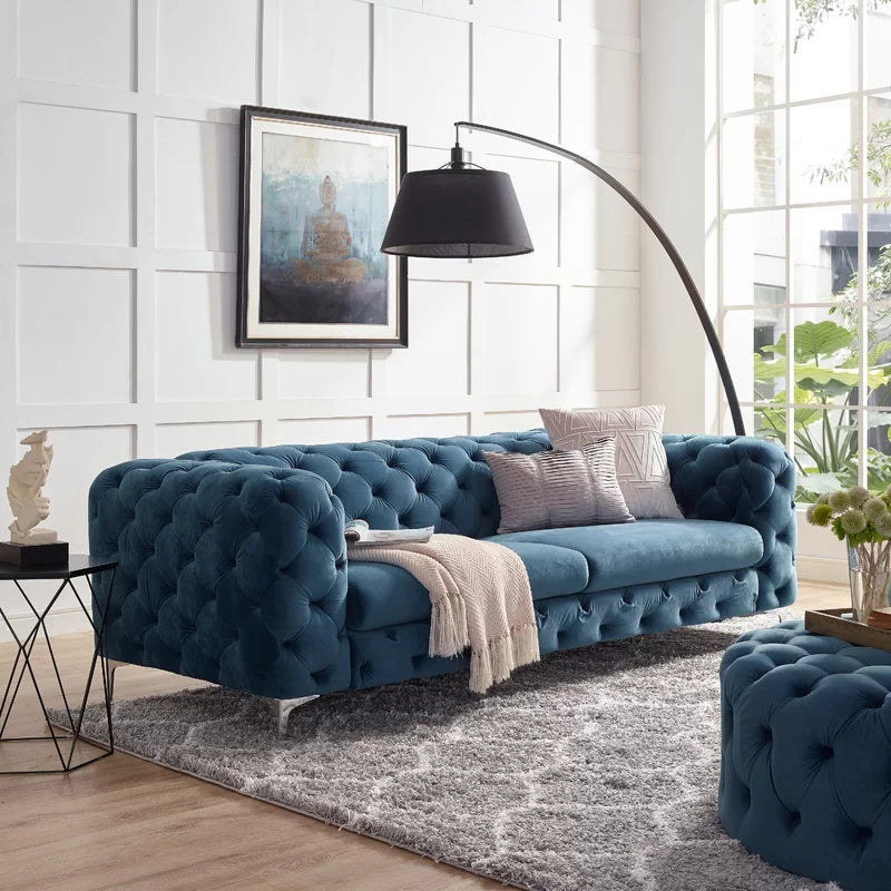 Contemporary Tufted Back Sofa with Tuxedo Arms for Apartment