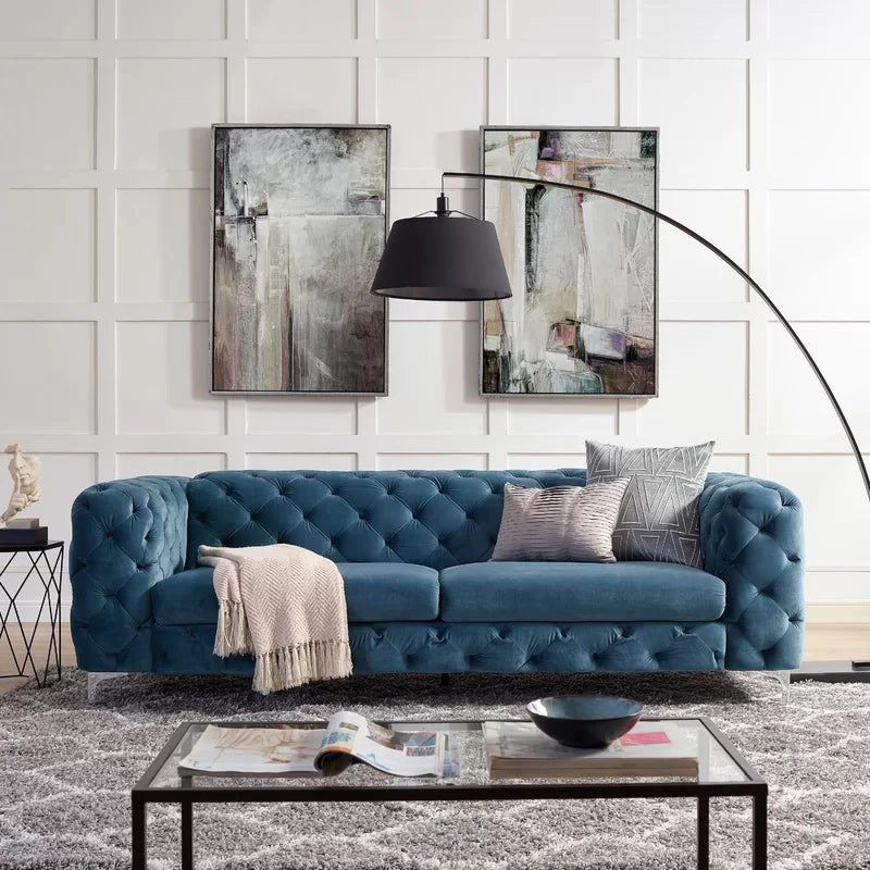 Contemporary Tufted Back Sofa with Tuxedo Arms for Apartment