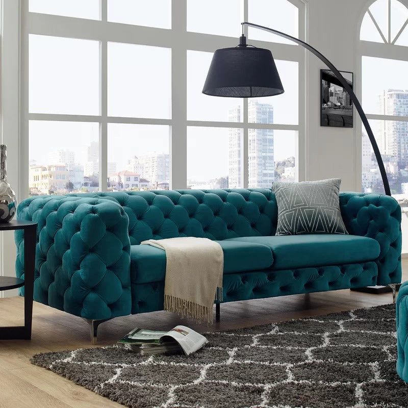 Contemporary Tufted Back Sofa with Tuxedo Arms for Apartment