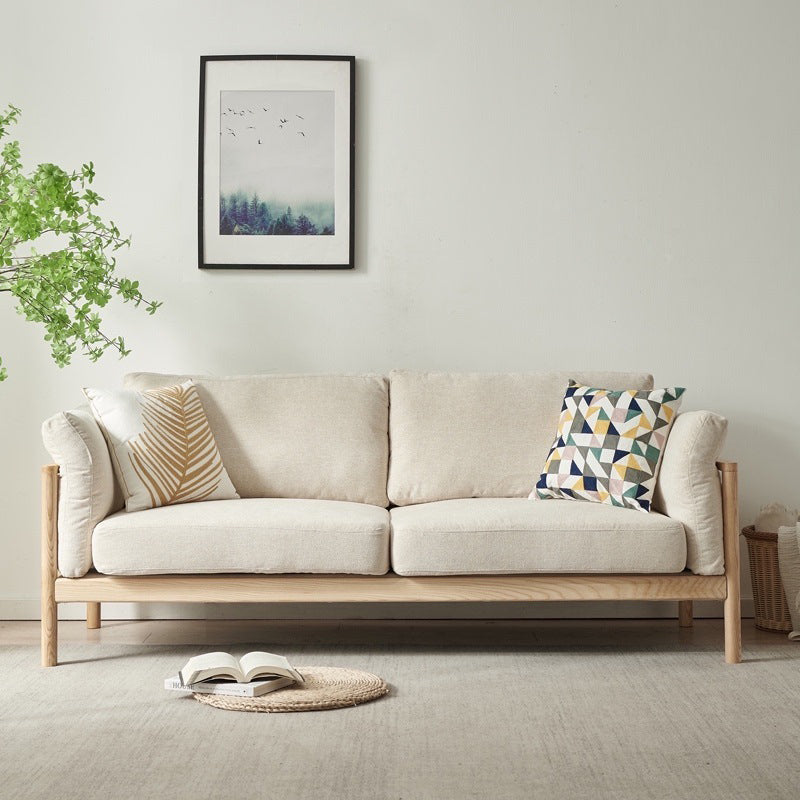 Linen Modern Square Arm Sofa Wooden Standard Sofa for Living Room, Apartment