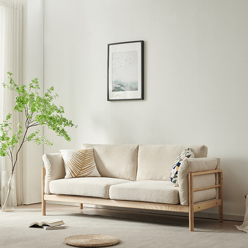 Linen Modern Square Arm Sofa Wooden Standard Sofa for Living Room, Apartment