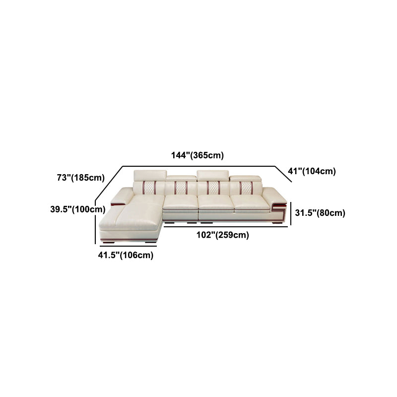 Glam Style Sectional Solid Wood Frame White Built-in Armrest Cushioning Backrest Sofa