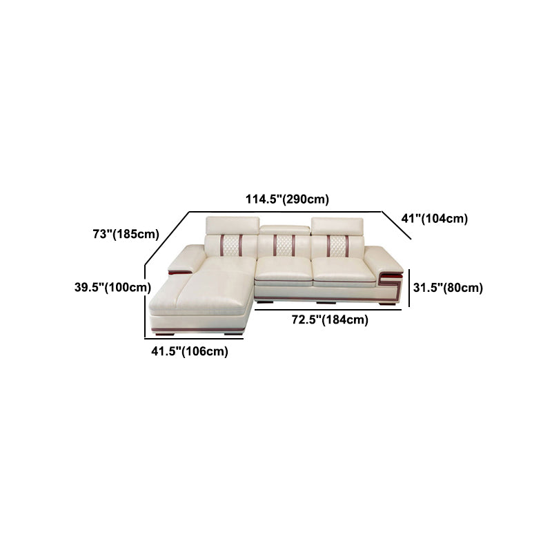 Glam Style Sectional Solid Wood Frame White Built-in Armrest Cushioning Backrest Sofa
