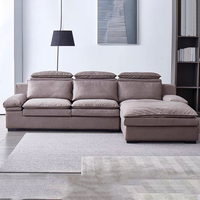 Armless Sofa Bed with Pillow Back Leather Sofa with Grey Solid Wood Frame