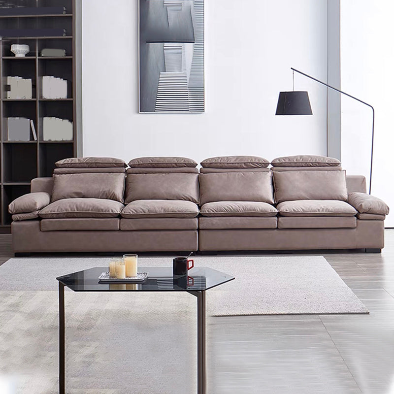 Armless Sofa Bed with Pillow Back Leather Sofa with Grey Solid Wood Frame