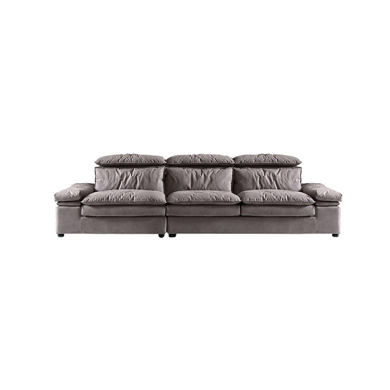 Armless Sofa Bed with Pillow Back Leather Sofa with Grey Solid Wood Frame