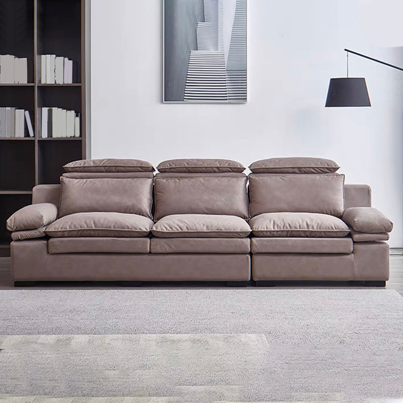 Armless Sofa Bed with Pillow Back Leather Sofa with Grey Solid Wood Frame