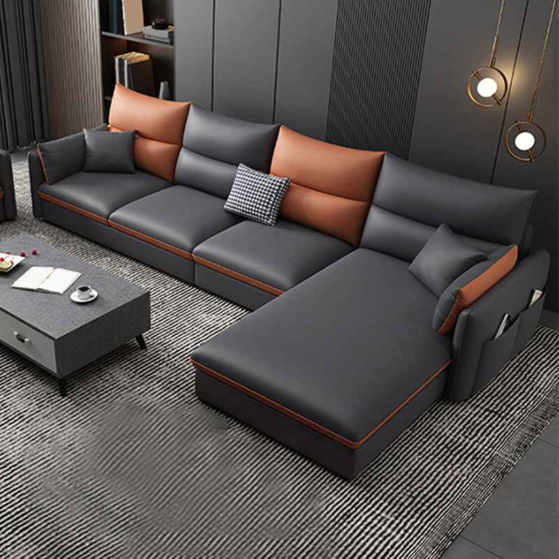 Scandinavian Cushions Square Arm Sofa & Chaise 66.93" D Faux Leather Sofa