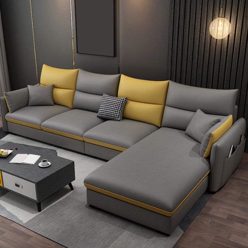 Scandinavian Cushions Square Arm Sofa & Chaise 66.93" D Faux Leather Sofa