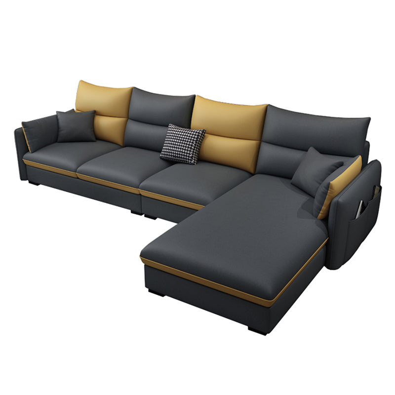 Scandinavian Cushions Square Arm Sofa & Chaise 66.93" D Faux Leather Sofa