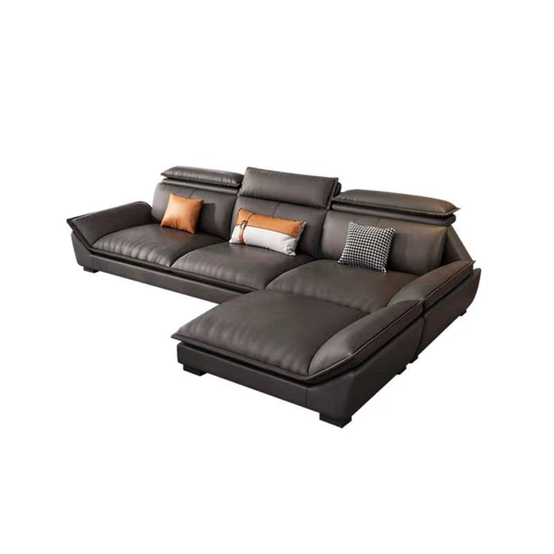 Interior Armrest with Pillow Back Sofa Grey Solid Wood Frame Leather Sofa Bed