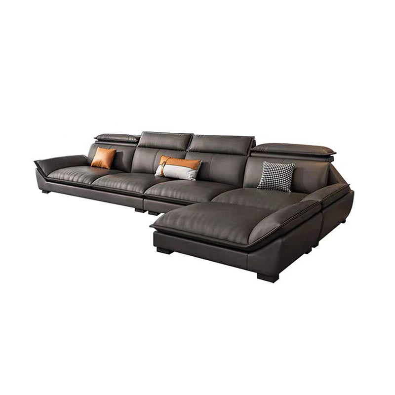 Interior Armrest with Pillow Back Sofa Grey Solid Wood Frame Leather Sofa Bed