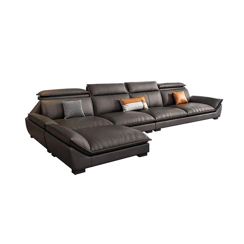 Interior Armrest with Pillow Back Sofa Grey Solid Wood Frame Leather Sofa Bed