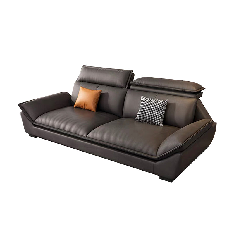 Interior Armrest with Pillow Back Sofa Grey Solid Wood Frame Leather Sofa Bed