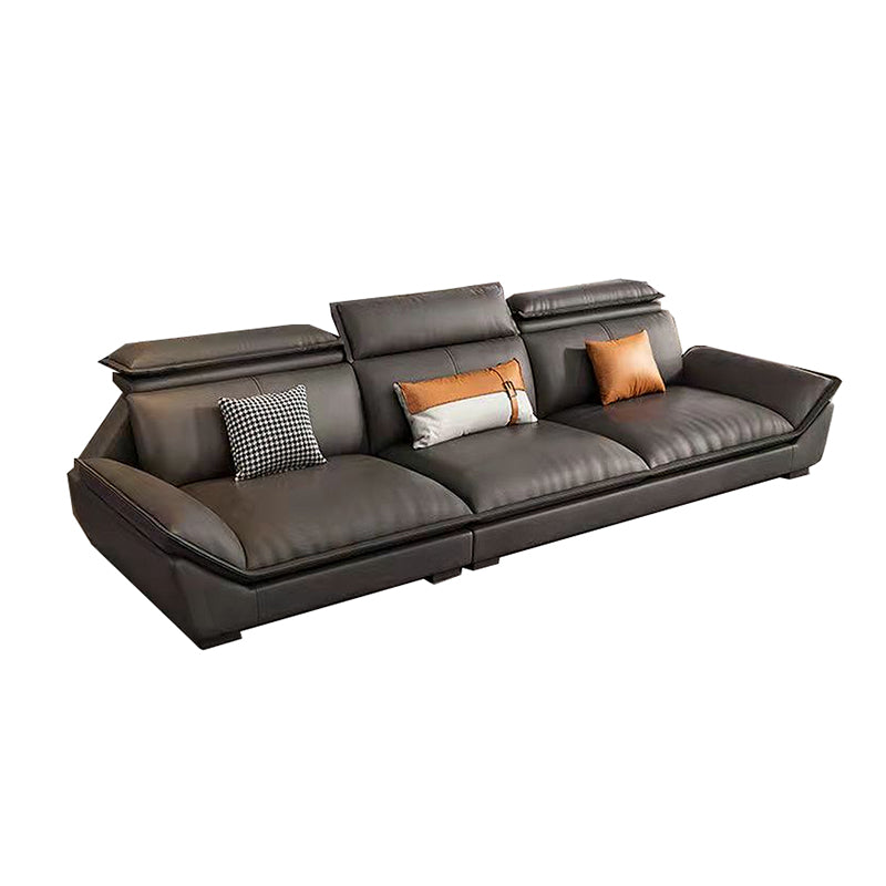 Interior Armrest with Pillow Back Sofa Grey Solid Wood Frame Leather Sofa Bed