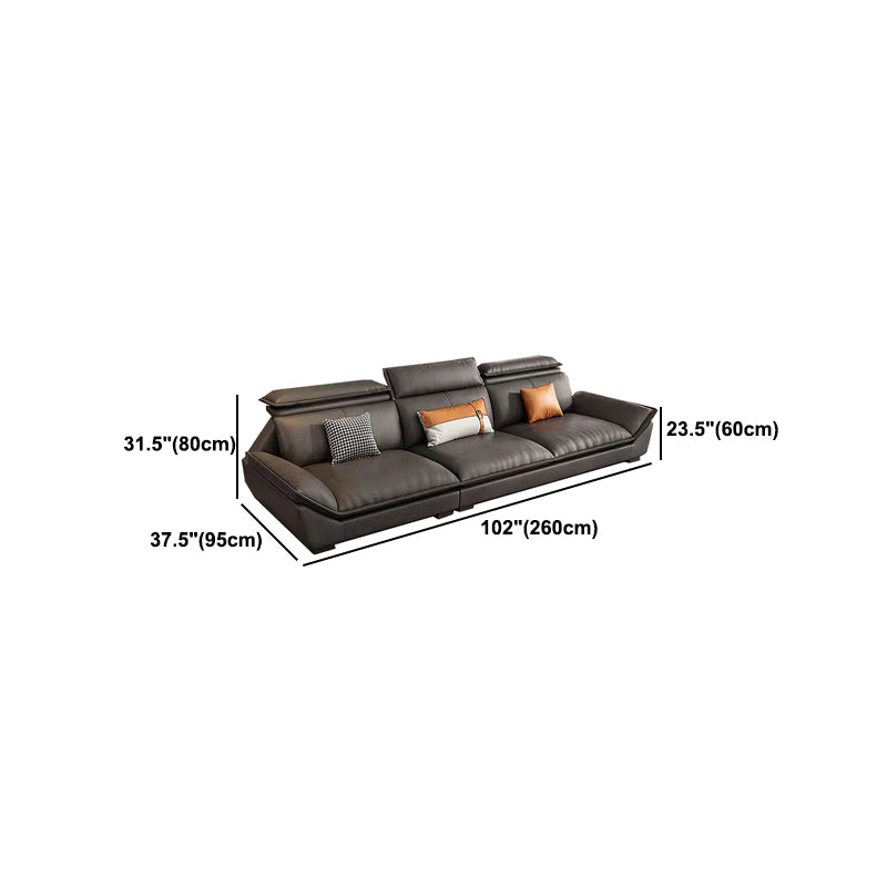 Interior Armrest with Pillow Back Sofa Grey Solid Wood Frame Leather Sofa Bed